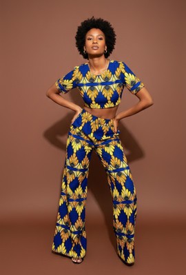 Bold Floral Print Crop Top and Pants Set