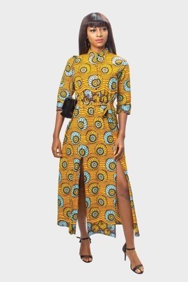Vibrant African Print Ankara Double Slit Dress, Ankara Dress,
