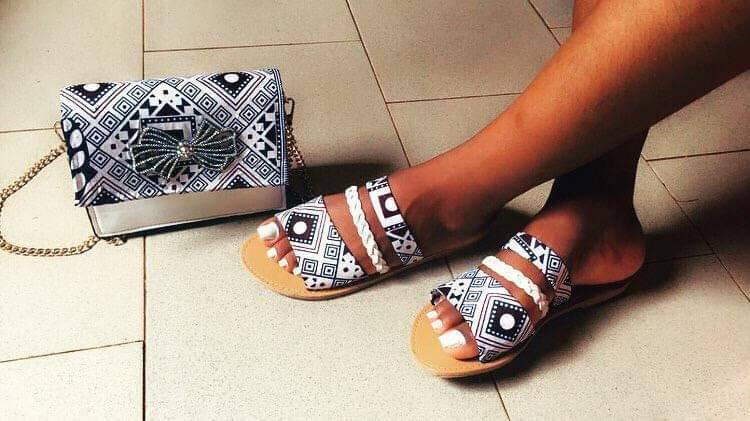 Sandales + Chapeau + Sac Fourre-tout En Tissu Ndop Wax Africain - Taille 39, Talons Hauts