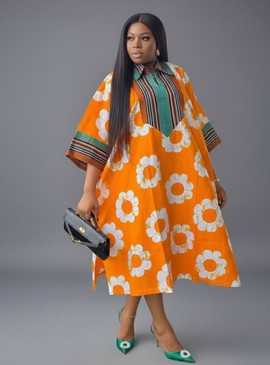 Chic Floral Print Kimono Dress in Vibrant Orange