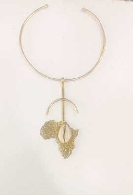 Collier continent africain, bijoux faits à la main, collier en laiton, collier en coquillage cauri.