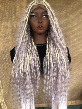 Platinum Blonde Full Lace Human Hair Boho Locs,Goddess Locs, Wig For Black Women
