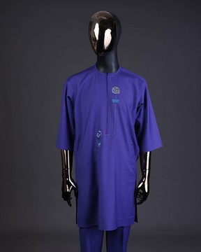 An Iris purple, flower pot embrodery detailing with Swarovski details kaftan &amp; sokoto