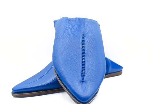 Handmade real blue leather slippers