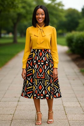 African Print Skirt Flare | Mudcloth Pattern  | Midi Length