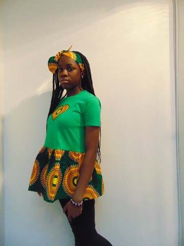 Tee-shirt customisé TUNIQUE-ROBE Fait Main Wax avec Bandeau assorti