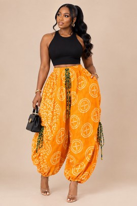 Women’s Orange African Print Harem Pants | High-Waist Ankara Palazzo Trousers
