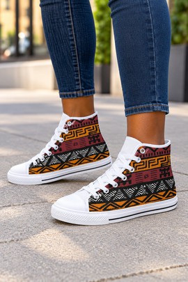Bogolan Mudcloth Women's Classic High Top Canvas Shoes | African Print High Top Sneakers