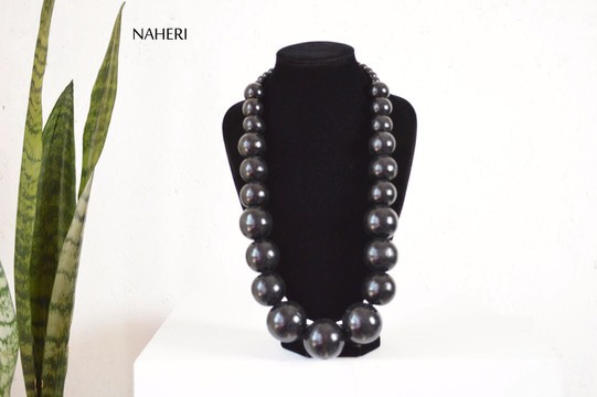 African Necklace Black Wooden Beads | One Size Fits All