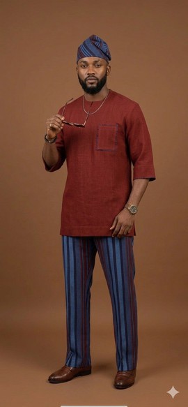 Men's Earth-Tone Striped Co-ord Set