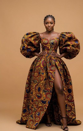 Ankara Gown with Dramatic Lantern Sleeves and High Thigh Slit|Garden parties|Brunch dates