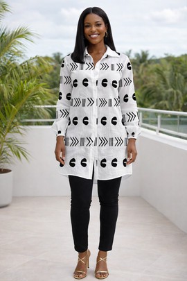 The Cowrie Print Riverstone Flow Shirt Dress – Calm strength in motion
