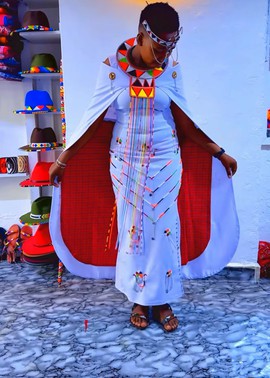 Beaded Maasai dress with a matching shawl