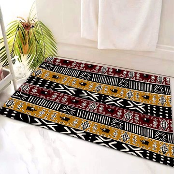 Mud Cloth Patterned Bath Mats Ethnic Elegant Bath Rugs (LARGER SIZES AVAILABLE)