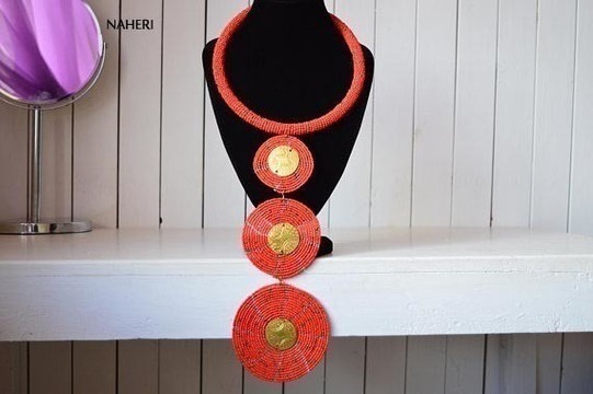 African beaded red necklace |  Handmade jewelry | Tiered &amp; Tribal
