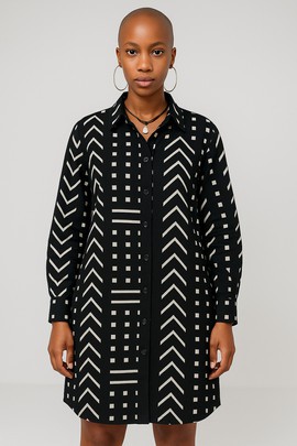 Robe chemise manches longues en wax