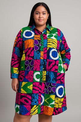 Robe chemise manches longues en wax