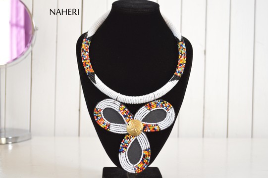 African Beaded White Necklace | Zulu Maasai Jewelry | Tribal and trendy