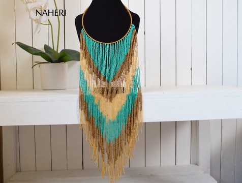 African Beaded Fringe Necklace | Handmade jewelry | Romantic tribal Necklace