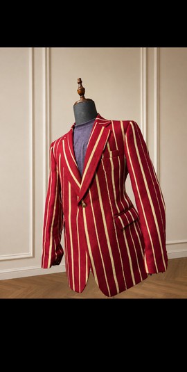 Men's Red &amp; Gold Striped Aso Oke Blazer – Handwoven Nigerian Traditional Jacket