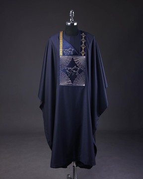A navy blue, Ajala the traveler metallic wire embroidery details Agbada