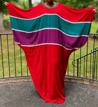 Red Multicolor Oversized Colorblock Maxi Kaftan Dress