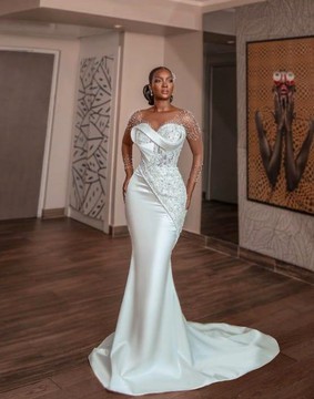 Robe de mariée blanche, robe de mariée nigériane, robe de bal sirène