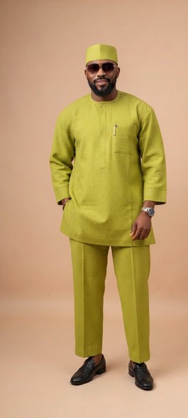 Ensemble kurta-pyjama vert citron pour homme