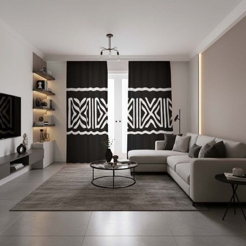 African Black Patterned Blackout Curtains Tribal (Two-Piece) LARGER SIZES AVAILABLE