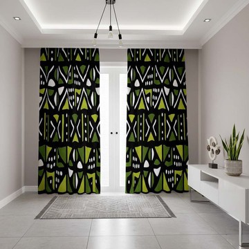 Afrocentric Blackout Curtains Olive Green (Two-Piece) LARGER SIZES AVAILABLE