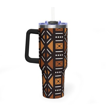 African Mud Cloth Travel Tumbler | Bogolan Inspired 40oz Insulated Stainless Steel Cup