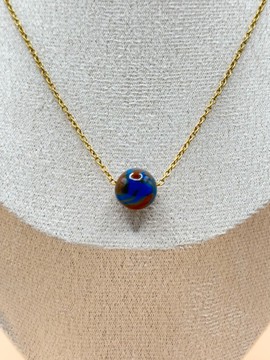 BRIGHT24-03 : Perle bleutée sur chaîne (inoxydable)