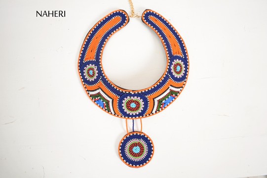 African beaded collar necklace tribal collar neck piece with pendant