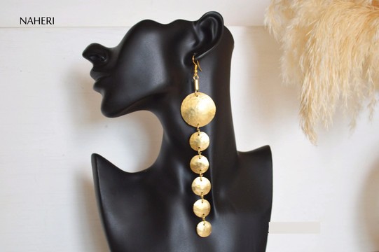 African brass tiered earrings long
