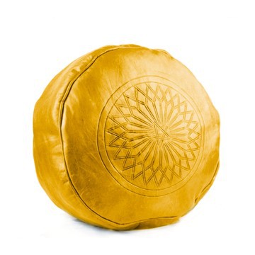 Grand pouf en vrai cuir Naturel Jaune
