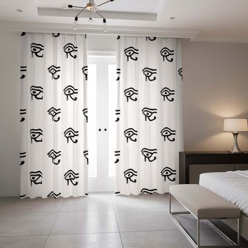 Egyptian Eye of Ra White and Black Blackout Curtains (Two-Piece) LARGER SIZES AVAILABLE