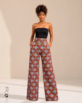 Pantalon grande taille haute imprimé wax