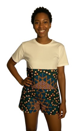 shorts and top set - white t-shirt with ankara patch and shorts