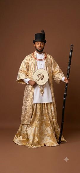 The Itsekiri Groom Attire (where the ceremonial wrapper style is centrally known as Keme and Oghodo)