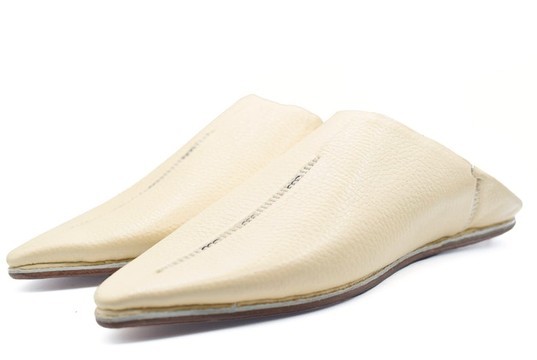 Handmade real white leather slippers
