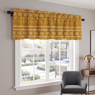 Tribal Pattern Curtain Valance Gold | African Window Treatment | Bynelo