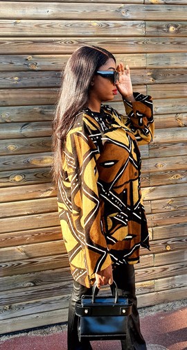 Beautiful mid-length brown bogolan jacket