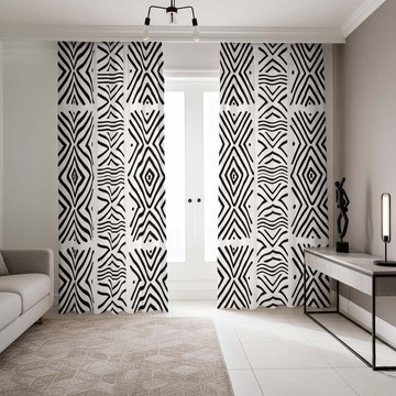 Tribal Zigzag White and Black Blackout Curtains (Two-Piece) LARGER SIZES AVAILABLE