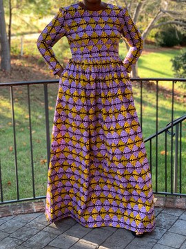 African Print Ankara Purple Multicolor Cotton Maxi Dress
