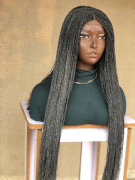 Salt and Pepper million braids,  Instant Skinny twist, Protective Instant twist Wig