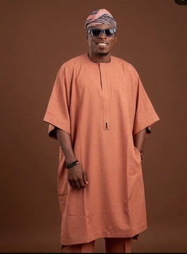 Terracotta Dashiki with Striped Head Wrap