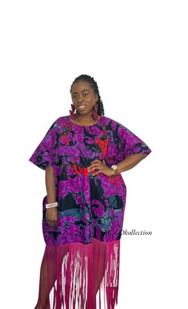 Bibi Ankara Fringe Midi Dress | Purple African Print
