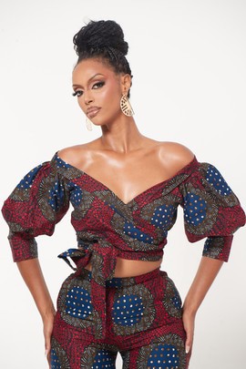 African Print Brune Crop Top