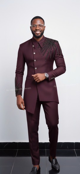 Beaded embroidered safari suit