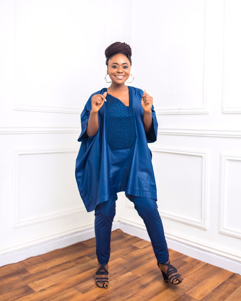 Blue female dashiki style Agbada with embellished embroidery by house-o -  ANKA